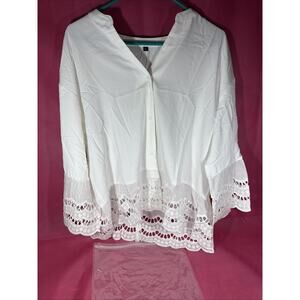 Womens Blouse Shirts Button Down Casual Loose Long Sleeve Size XL White OO
